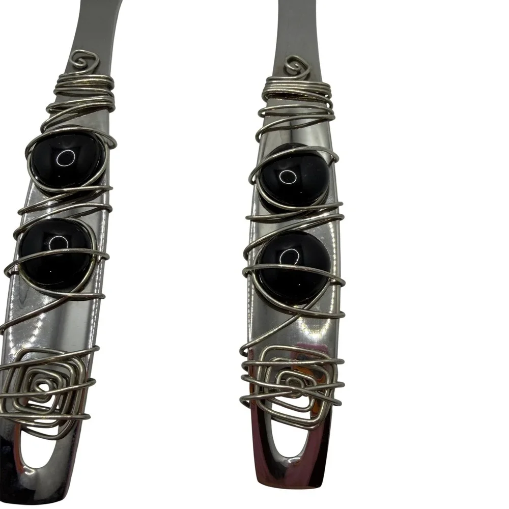 Oneida Stainless Serving Set 4pc Wire Wrapped Black Bead‎ Artisan Buffet Servers